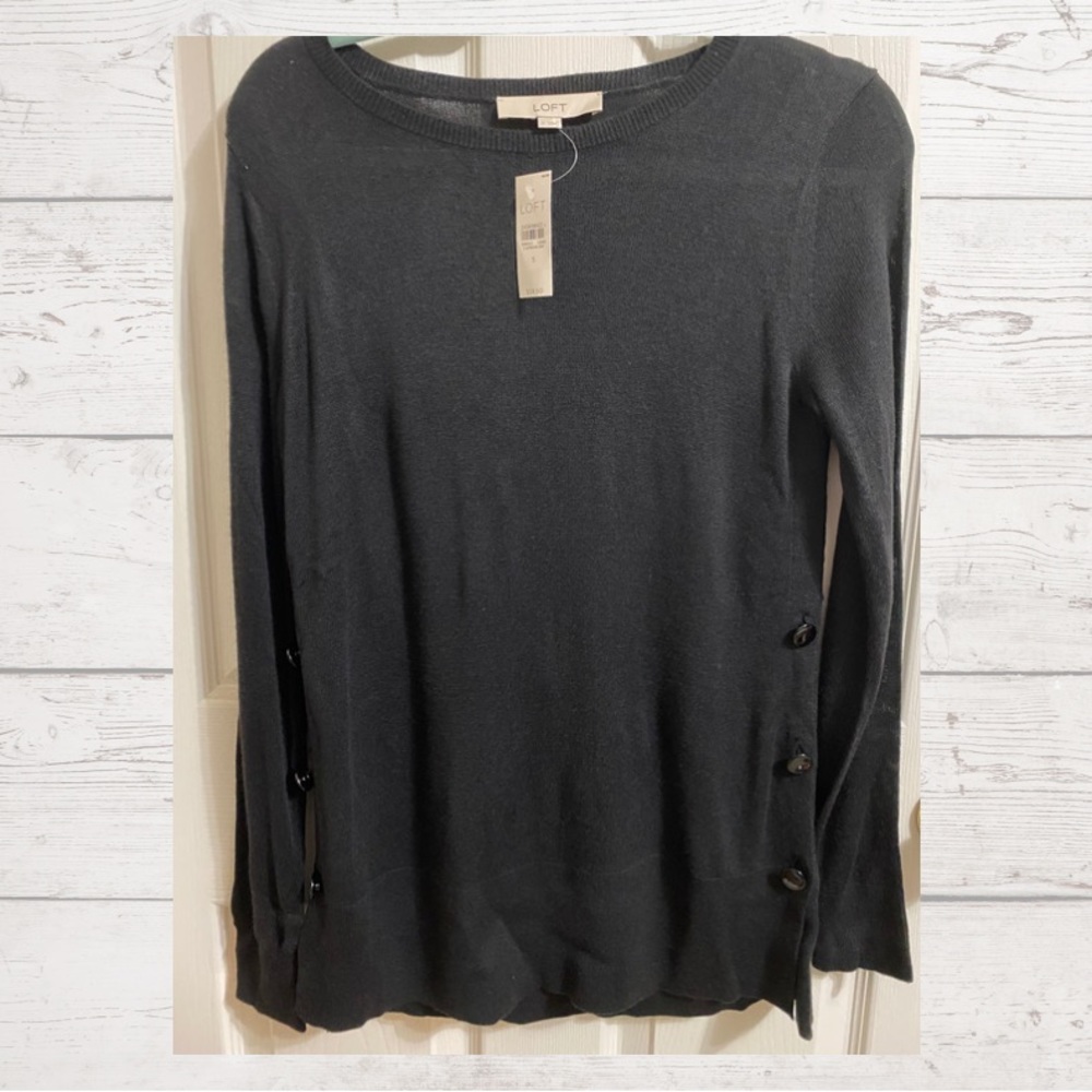 Loft Black sweater with side button details/Small/NWT